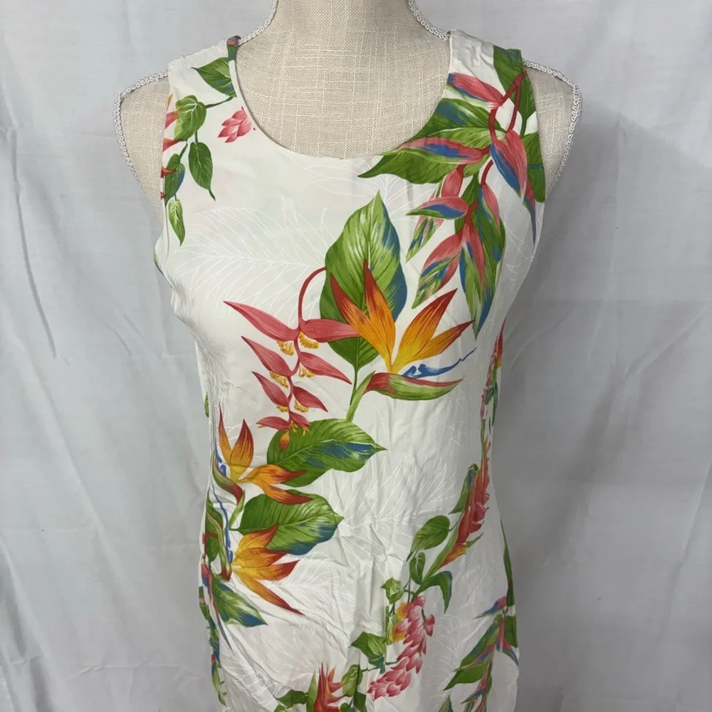Tropical Floral Sleeveless Midi Dress - White with Multi-Color Print - Picture 2 of 10